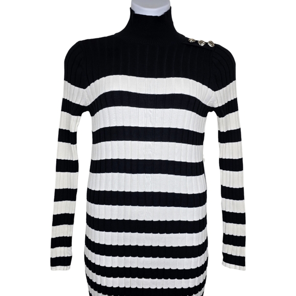 Eloquii Womens Black Ivory Mock Neck Stripe Sweater Midi Dress Size 18/20 NWT - Picture 2 of 8